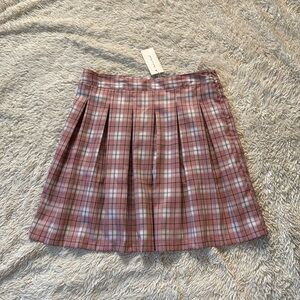 NWT Sim & Sam Skirt Pink Plaid Pleated Cotton Poly Casual Side Zip size L